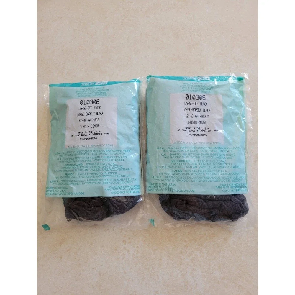 Lot of 2 Vintage Silkies Large Simply Perfection Pantyhose NIP Off Black 10306